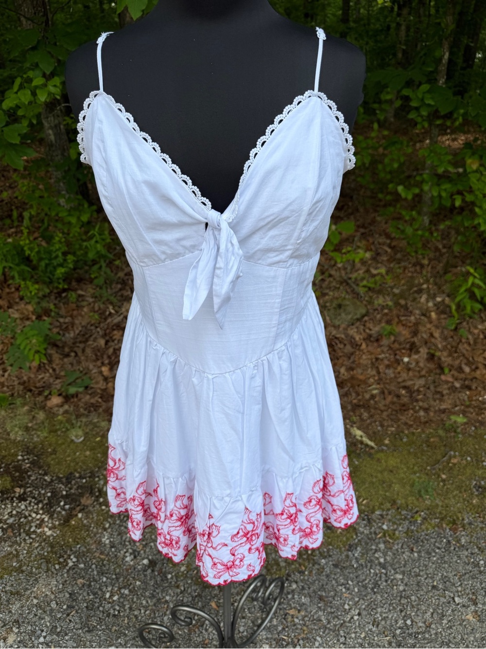 Francesca's Collections White Dress with Pink Embroidered Hem